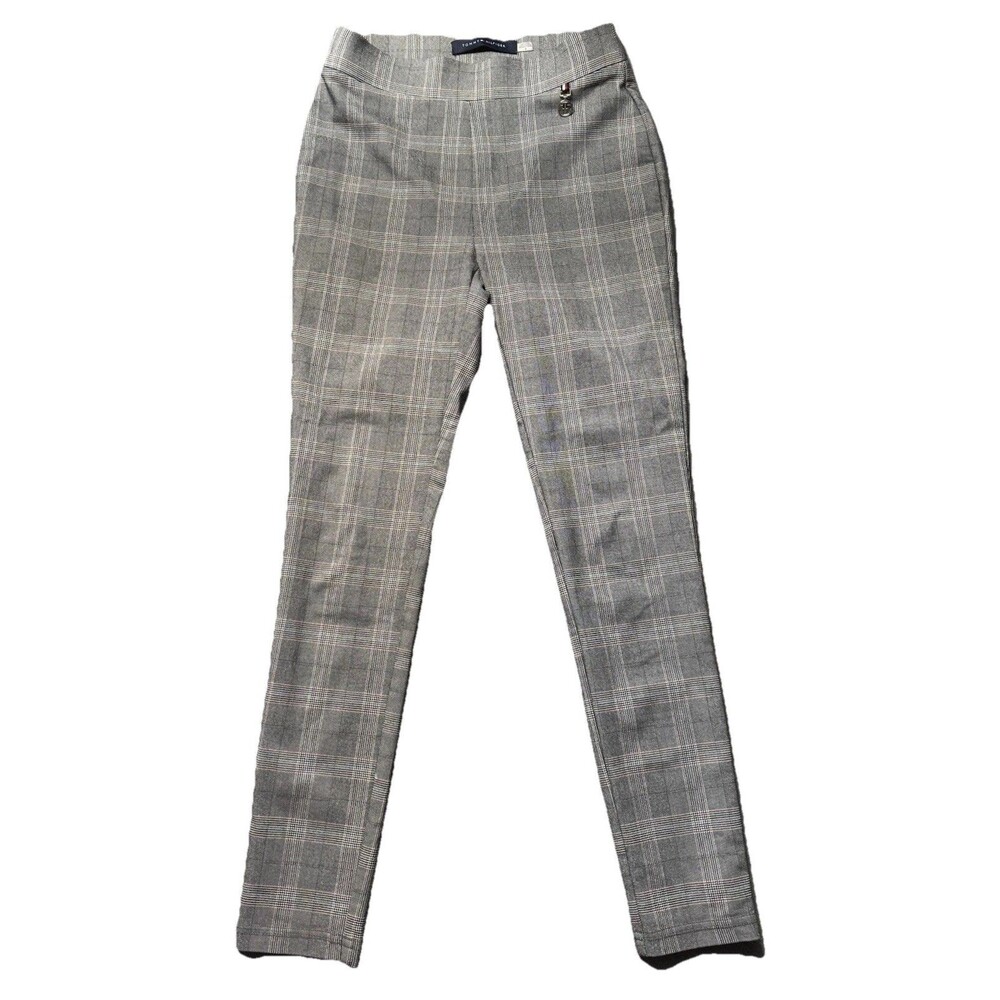 Tommy Hilfiger Women’s 4 Plaid Ankle Pull On Dress Pants Gray Tapered Stretch